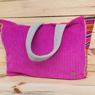 Sac épaule Cuzco prune velours côtelé sangle grise tissu andin fait main France